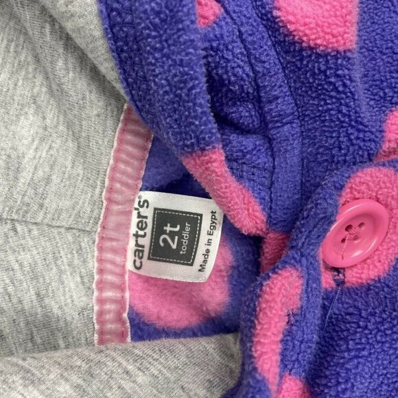 3/$15 Carters Purple And Pink Polka Dot Hooded Fleece Jacket toddlers - Picture 4 of 6